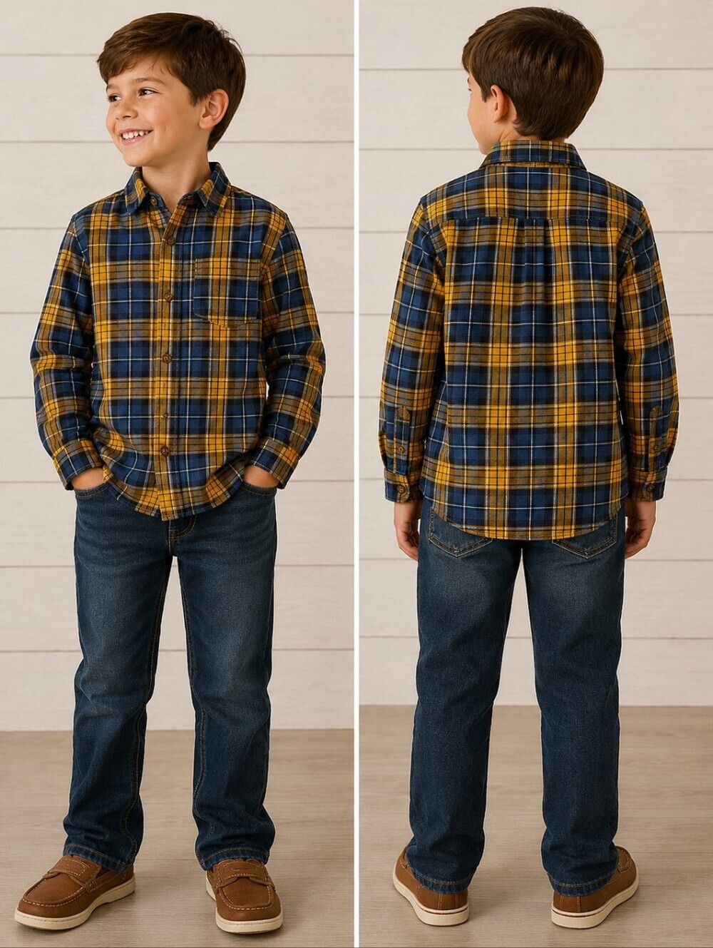 Carter's Blue Yellow Plaid Collared Button Shirt Boy's Size 8 Fall Autumn Layer